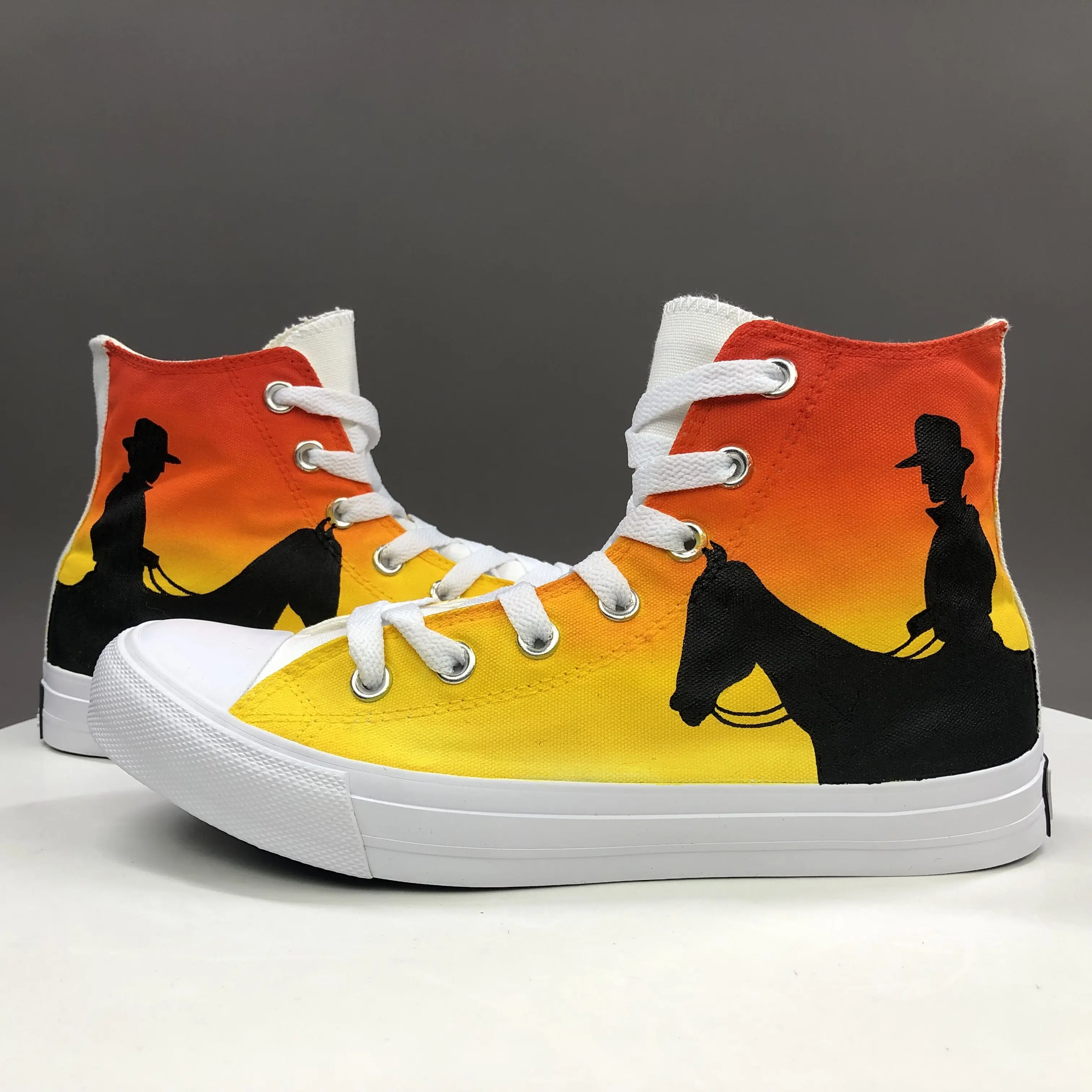 

Wen West Cowboy Hand Painted Vulcanize Shoes Men Low Heeled Flat Bottomed Casual Canvas Sneakers Women Lacing Plimsolls Pedal