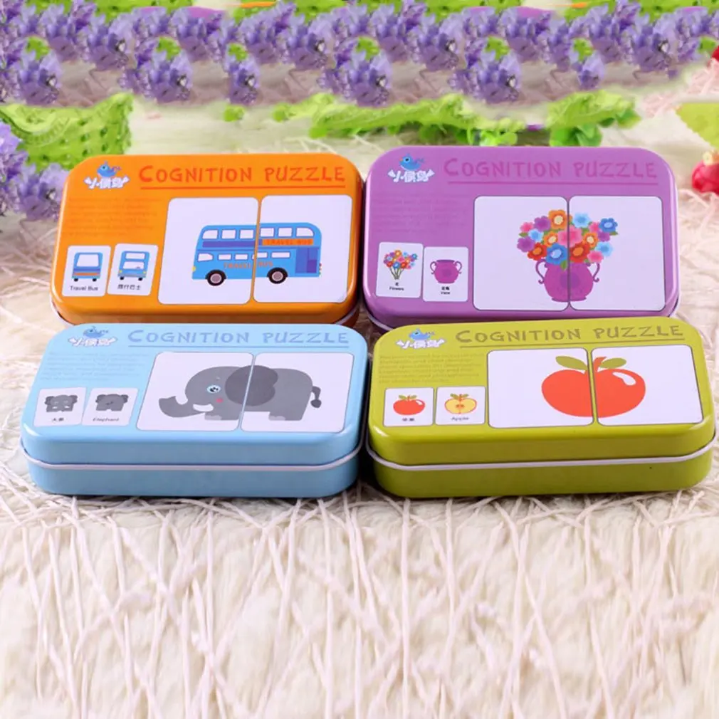Baby Montessori Learning Card Children Cognitive Card With Iron Box Kids English Educativos Tools Table Game Puzzle