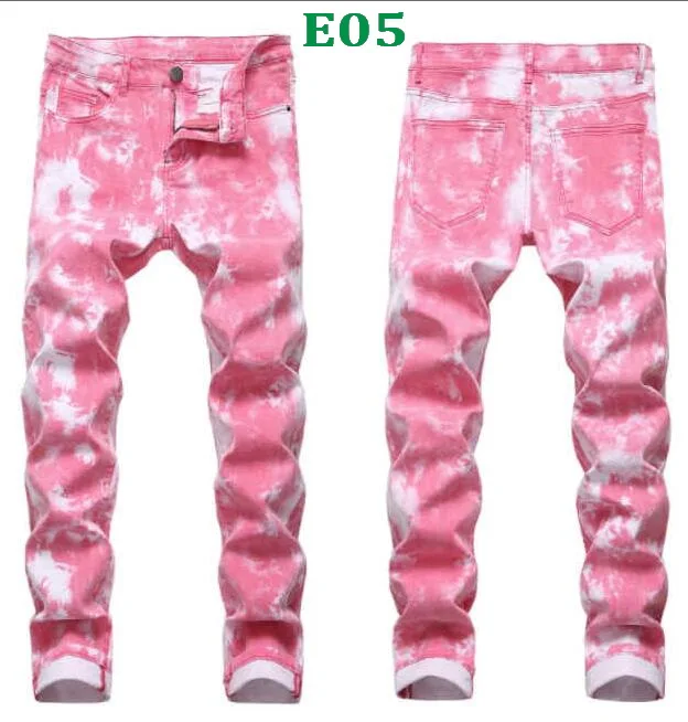 Multi-Style Male Jeans Multicolour Stretch Denim Pants Print Bikie Jeans Stretch Ripped Jeans Big Patch Jeans