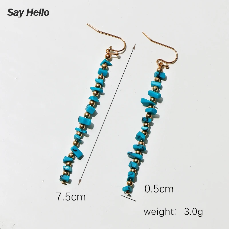 SAY HELLO Boho Turquoises Square Polygon Irregular Geometric Dangle Earrings Fringed Jewelry Made Of Metal Beads A0543 | Украшения и