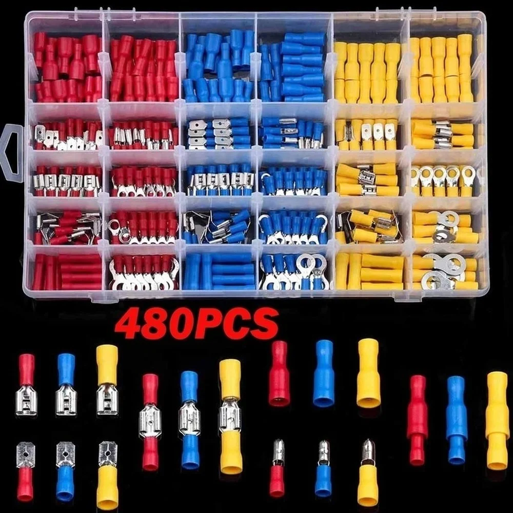 NEW2022 ERQI 480/300/280Pcs Assorted Spade Terminals Insulated Cable Connector Electrical Wire Crimp Butt Ring Fork Set Ring
