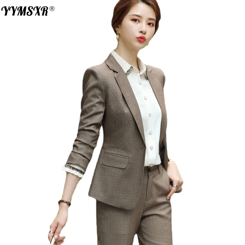 Women's Professional Wear Spring and Autumn High-quality Slim Plaid Ladies Suit Casual Trousers 2 Two-piece Sets