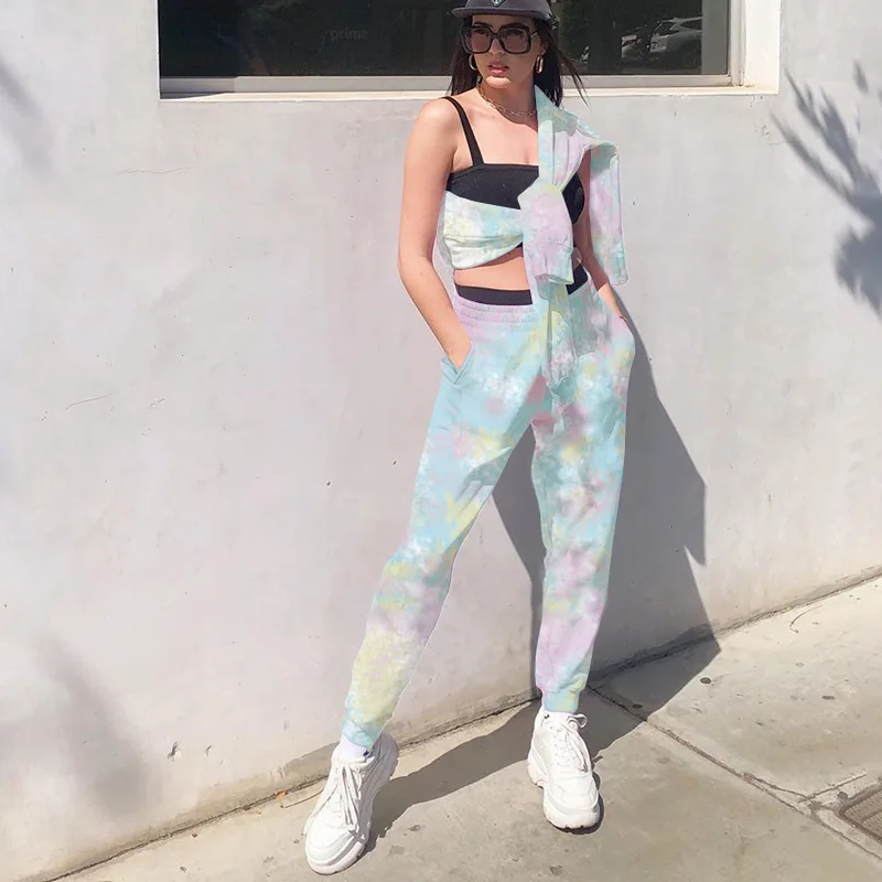 

2020 Autumn Rainbow Tie Dye Joggers High Waist Long Baggy Pants Women Sweatpants Loose Trousers Winter Streetwear Hip Hop Pants