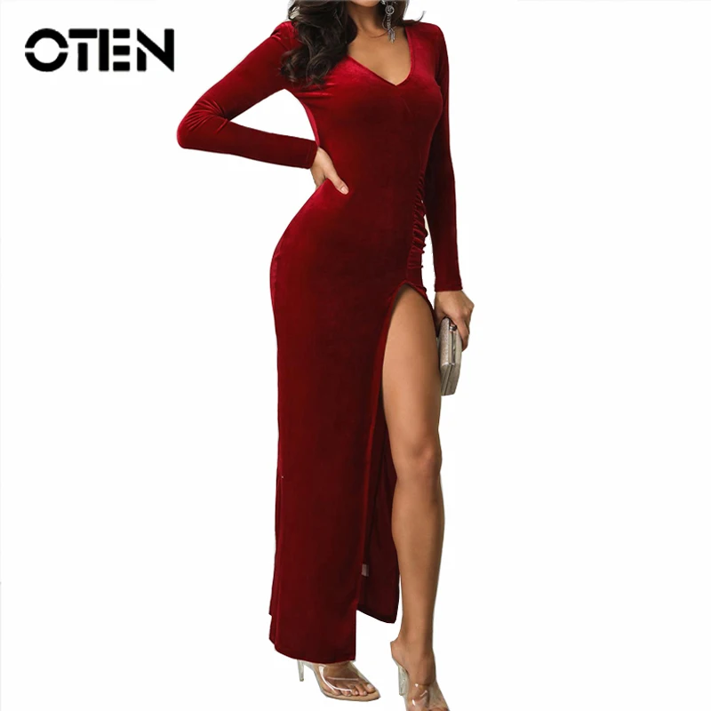 Женское вечернее платье OTEN 2019 года сексуальное облегающее элегантное однотонное