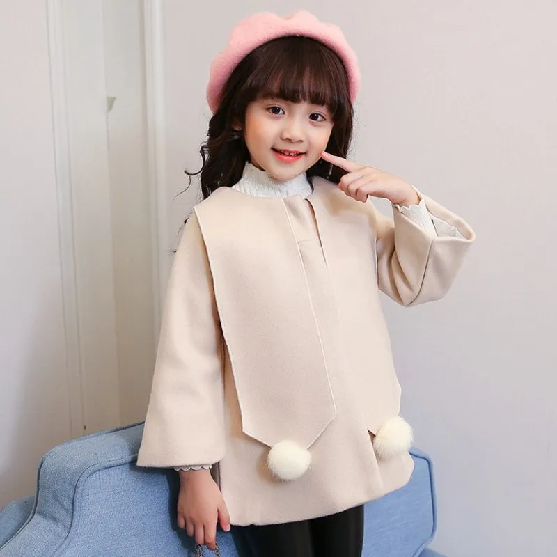 Милое школьное детское шерсятнное пальто для девочек однобортное с бантом