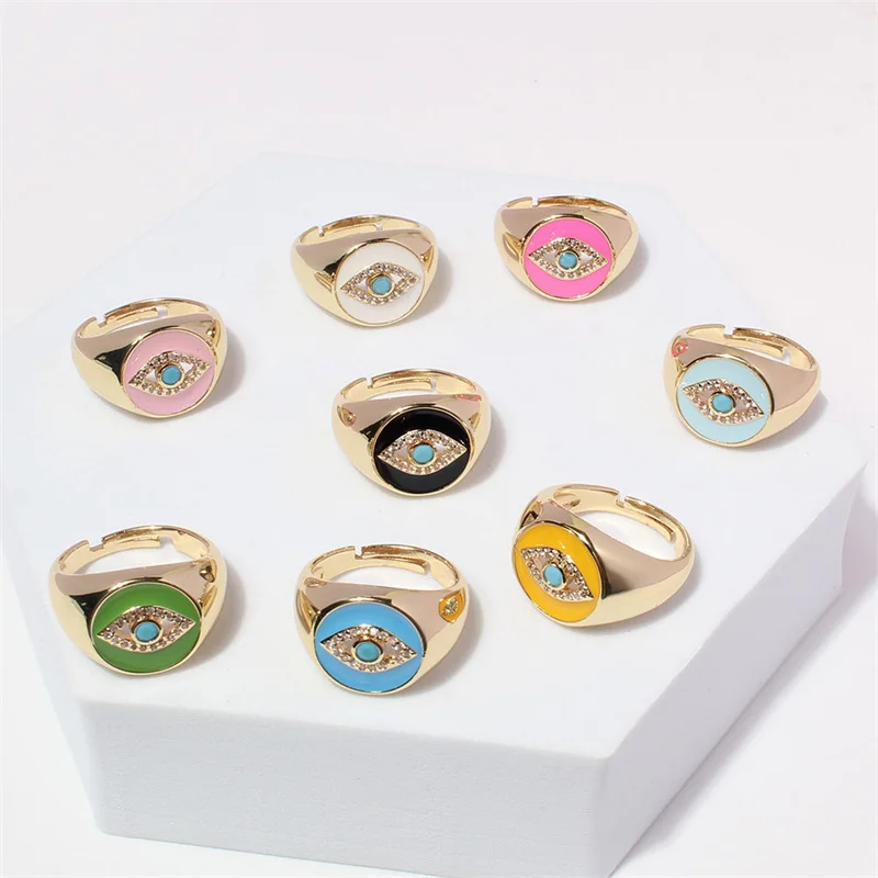 

Fashion New Dripping Oil Zircon Evil Eye Ring For Man Woman Hip-hop Punk Style Rings Opening Adjustable Metal Ring Jewelry