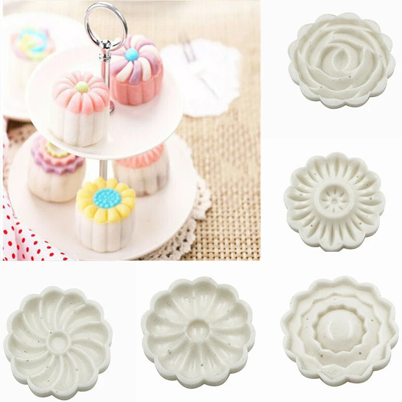 Moon Cake Decoration Tools 6 Style Round Flower Mooncake Mold Hand Pressure Fondant DIY Cookie Cutter Pastry Baking Tool | Дом и сад