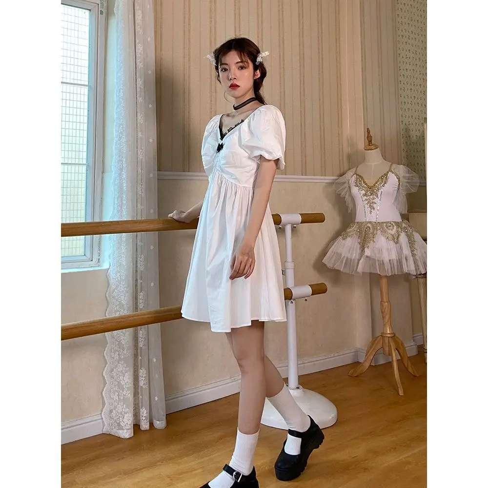 

Japan Style White Kawaii Dress Women Summer French Mini Party Sweet Dress Korean Style Slim Bow Designer Casual Dress 2021 New