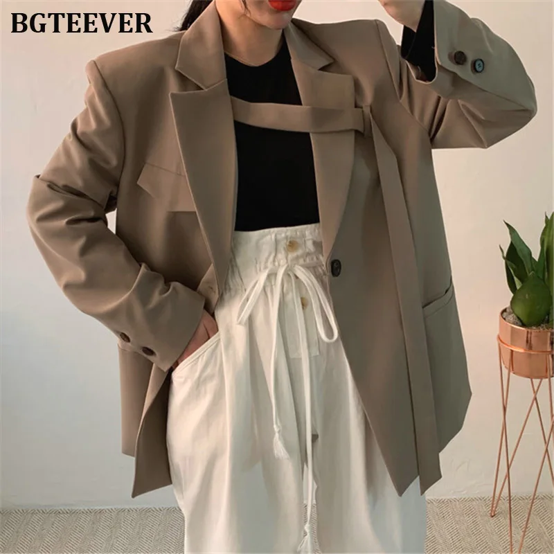 Модный женский Блейзер свободного кроя пиджак на пуговицах винтажный свободный