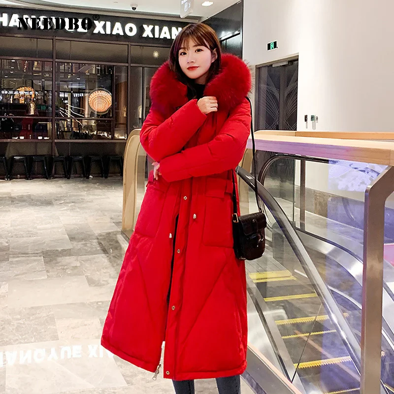 NEEDBO Long Winter Jacket Women Fur Coat Parka Thicken Woman Winter Coat Jacket Padded Outwear Coat Women Warm Puffer Jacket