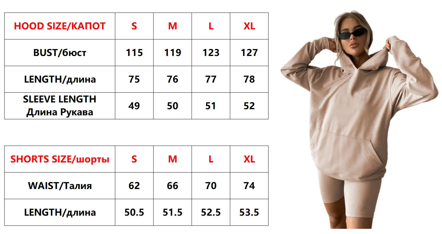 

BJYL Biker Shorts Hoodies Sweatshirt Set Joggers Suit Two Piece Outfits Set Clothes For Women Ladies Tracksuit Sweat Suit