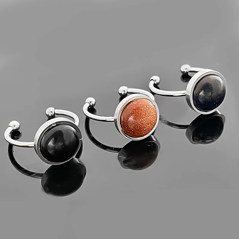 

Trendy Natural Stone Open Rings for Women Stainless Steel Rings Couple Wedding Ring 2021 Fashion Adjustable Ring Jewelry Gift