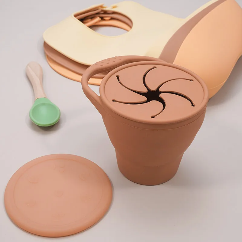 

Silicone Food Storage Box Solid Color Baby Snack Cup Portable Children Snacks Container With Lid
