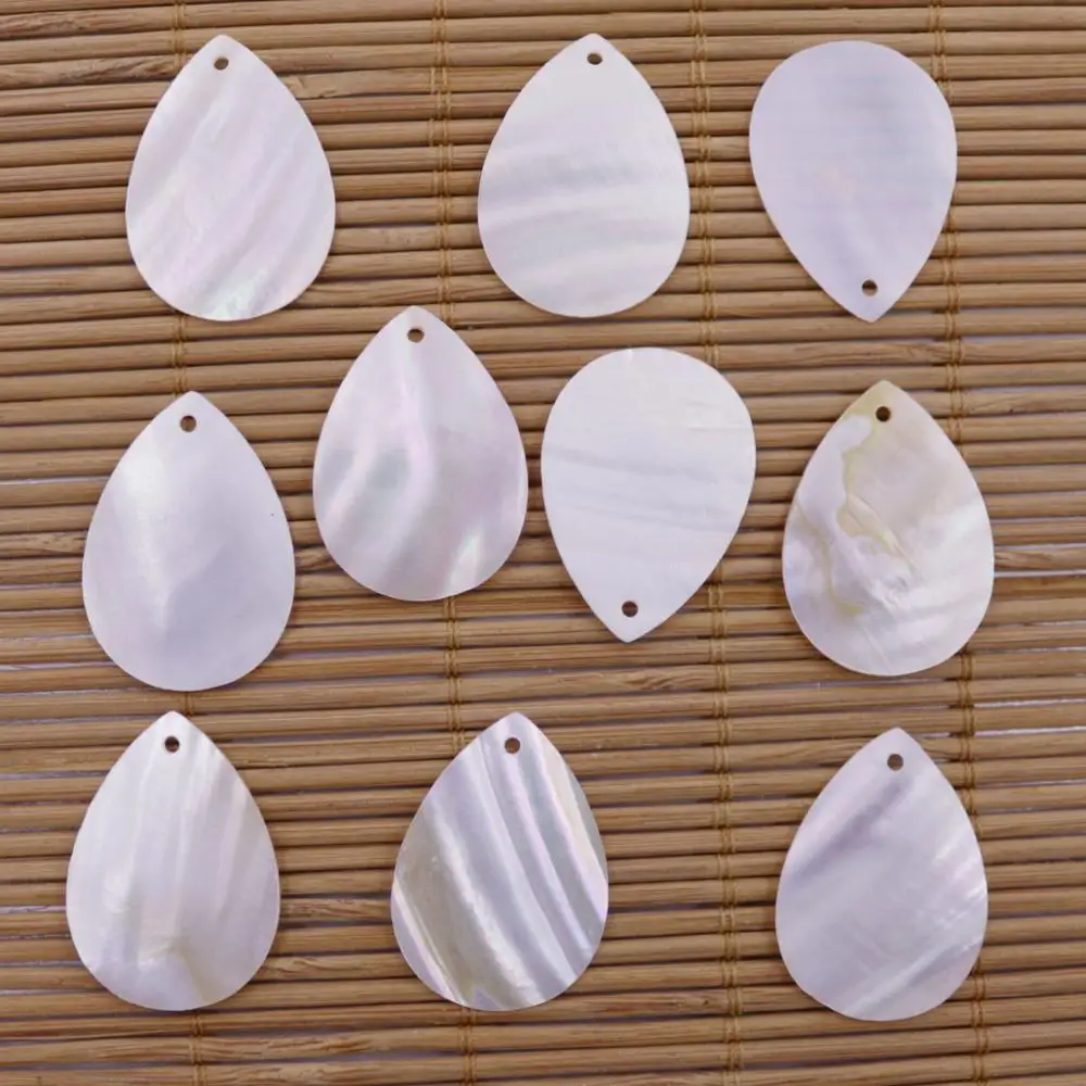 

10 PCS 20mmX28mm Teardrop Natural Beige White Mother of Pearl Shell Charms