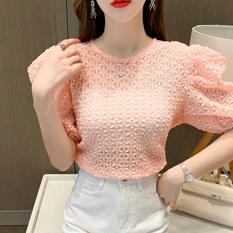 

Футболка женская шифоновая с рукавами-фонариками, укороченный топ с рюшами, однотонная Свободная рубашка в стиле Харадзюку, одежда на лето