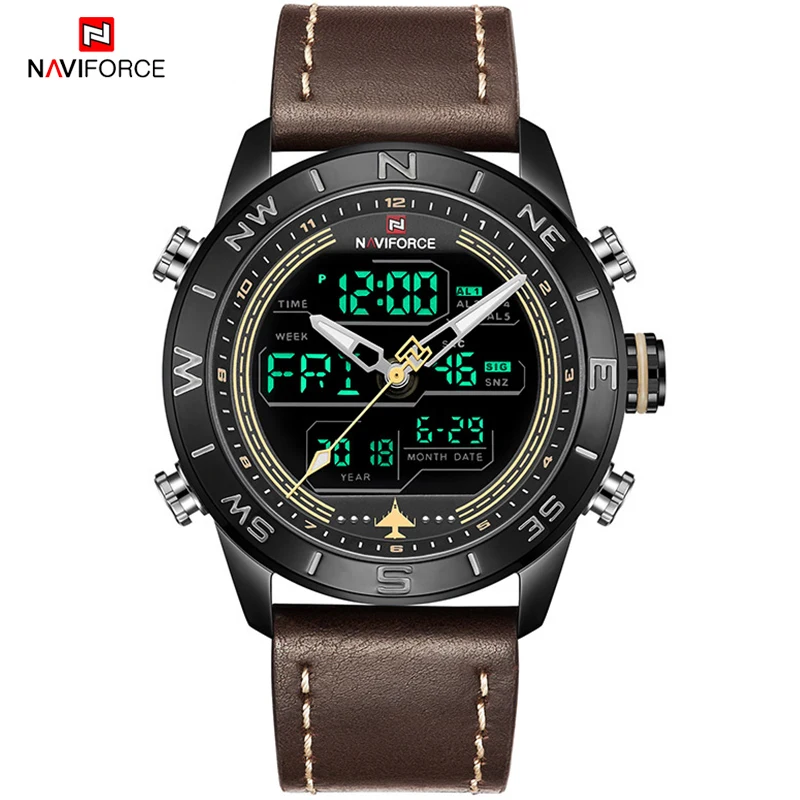 

Men Watches NAVIFORCE Top Brand Luxury Leather Sports Wrist Watch Men Waterproof Military Quartz Digital Clock relogio masculino