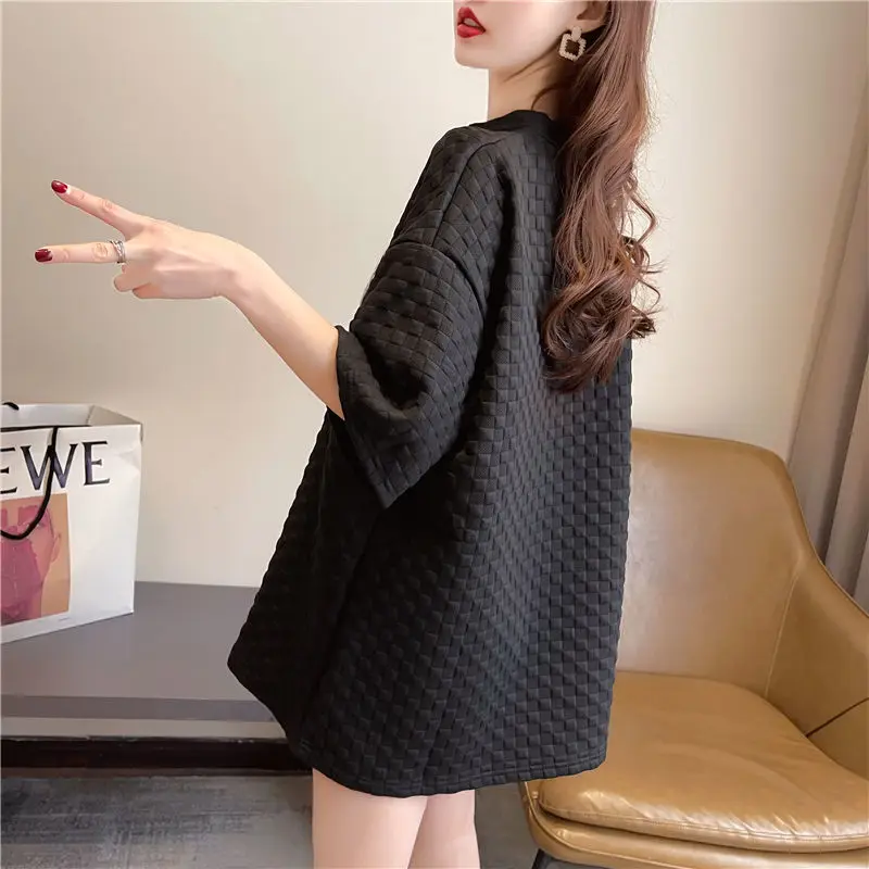 

Plus Size Women's 2021 New Summer Mid-length Embroidery Short-sleeved T-shirt Women Korean Loose Belly Cover Top