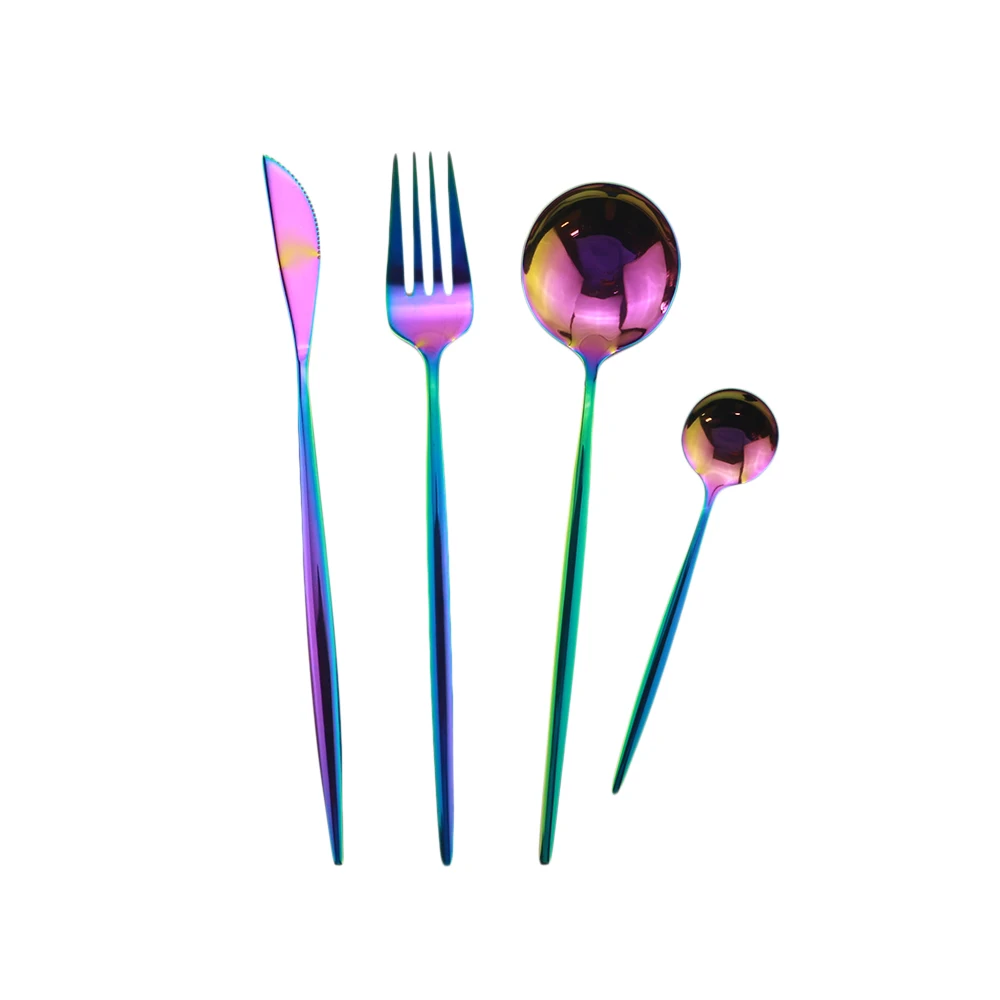 4pcs 304 столовые приборы из нержавеющей стали, вилка, ложка, посуда, набор для ресторана, домашний набор посуды, радужные черные многоразовые столовые приборы - Цвет: 4pcs