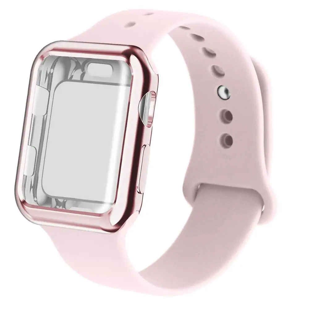 pink sand Чехол+ ремешок для часов apple watch 5 ремешок 44 мм correa apple watch 42 мм 38 мм 40 мм iwatch 4 3 2 Силиконовый браслет pulseira - Цвет ремешка: pink sand