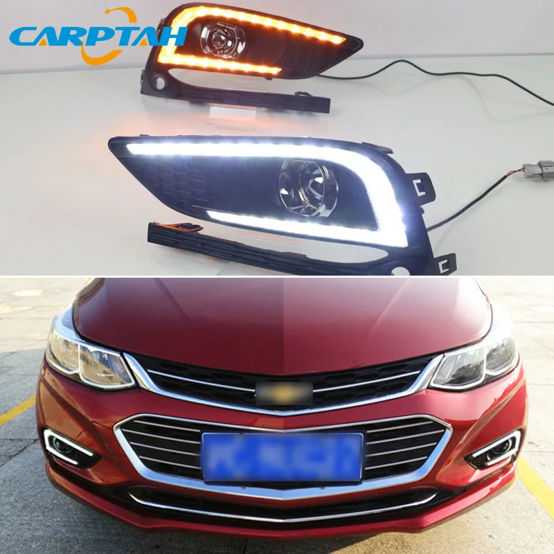 Светодиодный дневной светильник для Chevrolet Cruze 2016 2018 Водонепроницаемый 12V желтый