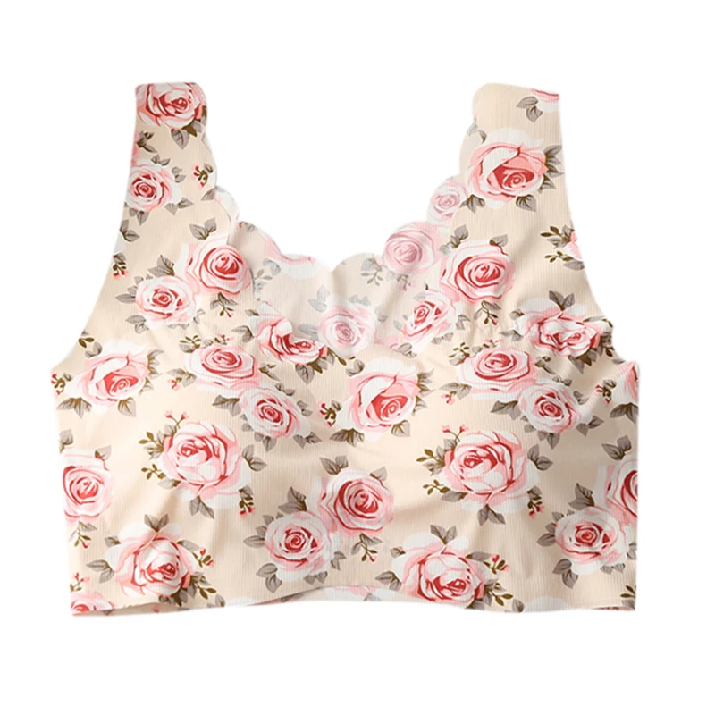 

Women One Piece Flowers Printing Bra Sports Wireless Cropped Top Seamless Push Up Comfortable Bralette Tops