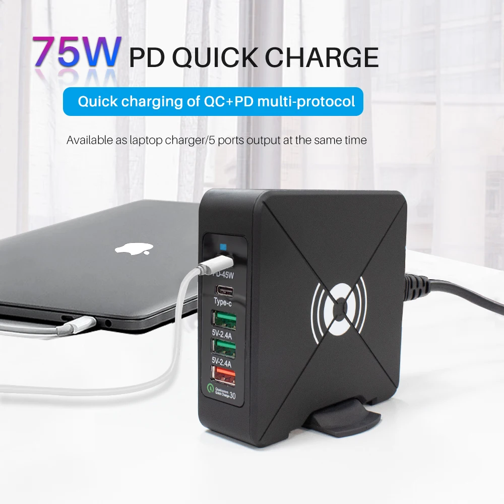 75W Quick Charge 3.0 USB Type C PD 45w Power Adapter Phone Charger For iphone Huawei Macbook Air Samsung Tablet Fast | Мобильные