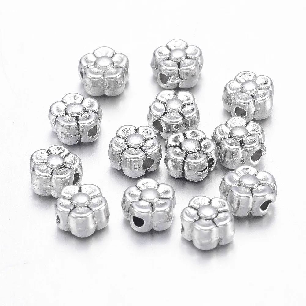 

100pcs 5*5*3mm Antique Silver Alloy Tibetan Style Flower Plum Blossom Beads For Necklaces Bracelets Jewelry Making