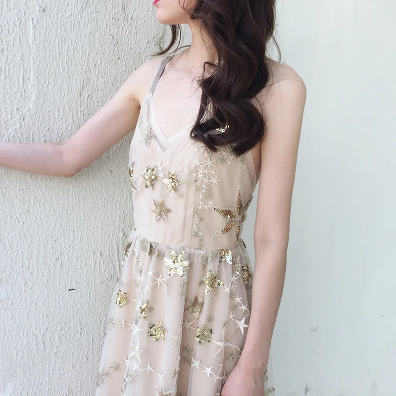 Женское летнее праздничное платье сексуальное на бретелях спагетти с