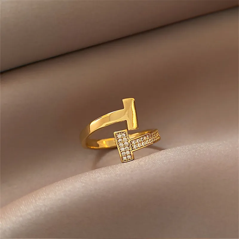 

Ring female niche design cool wind high-end light luxury T-word opening ring fashion personality retro index finger ring