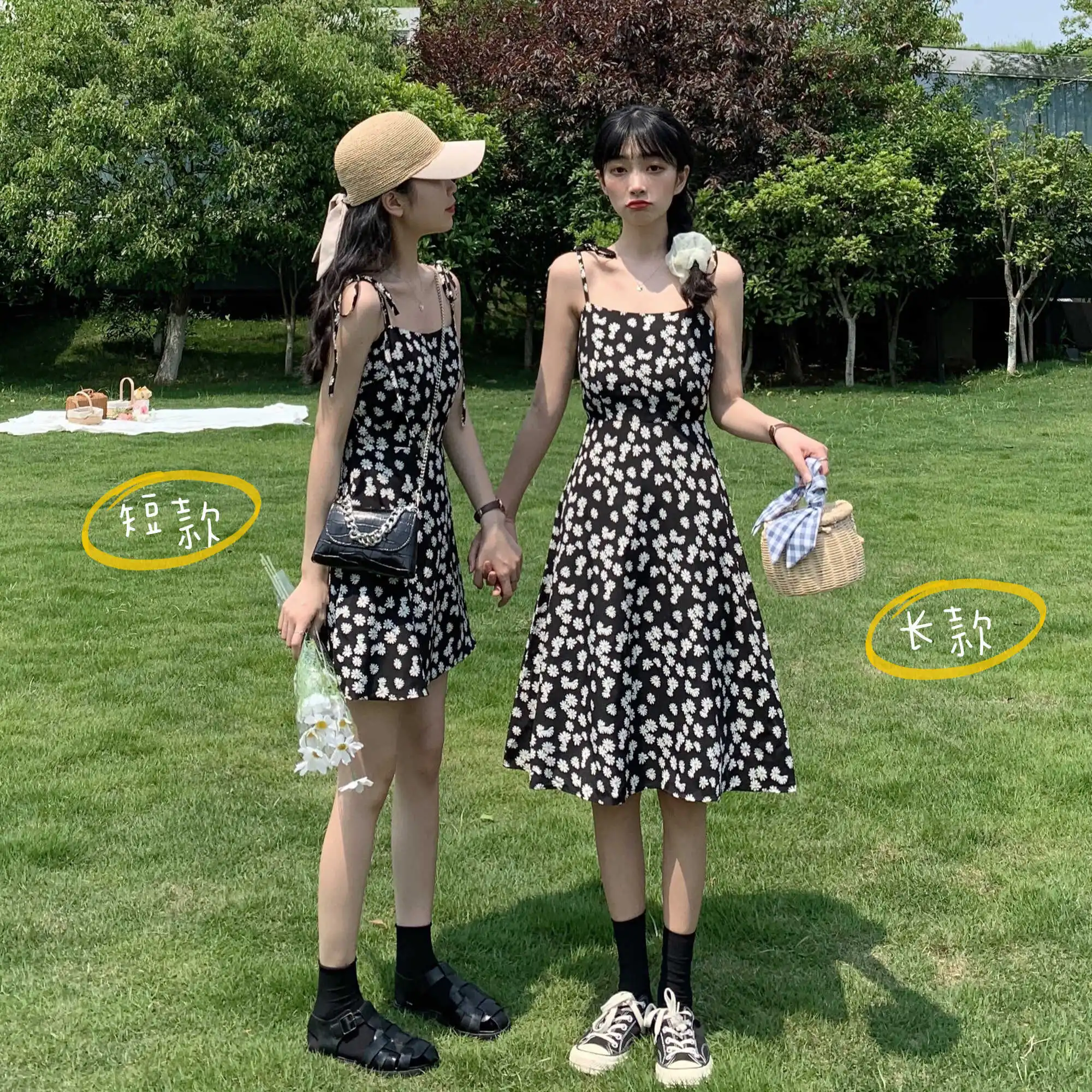 Жареные улица весна 2021 Новый Средний Длина Ретро Маленькая Дэйзи Платье с