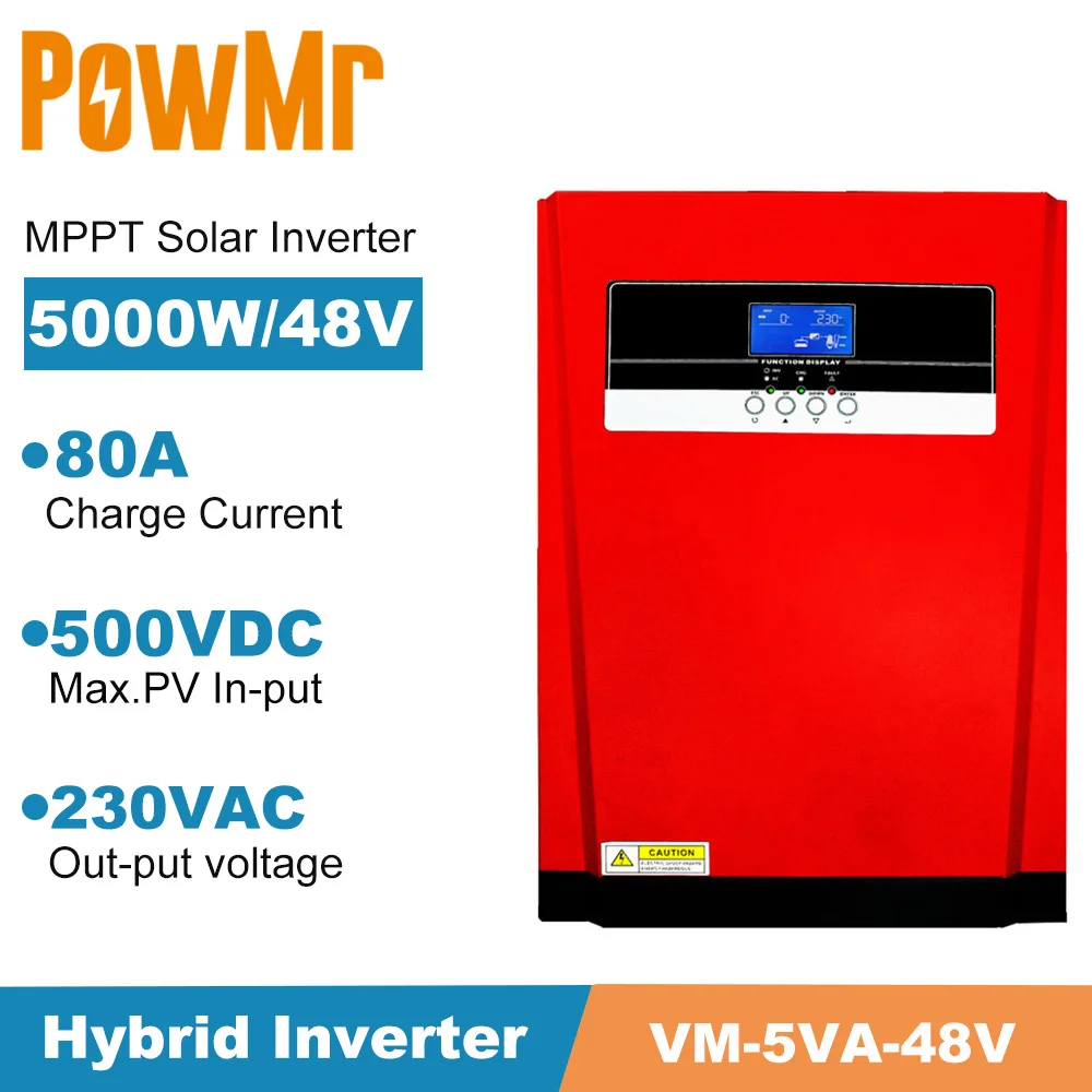 Inversor híbrido solar de onda sinusoidal pura, cargador de panel de energía MPPT de carga 80 A, voltaje de 230V CA, poder 5000W y de CA, todo en uno