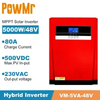 5000w pure sine wave solar hybrid inverter mppt 80a solar panel charger and ac charger all in one 230vac solar charge controller