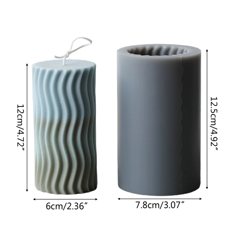 

3D Cylinder Stripe Wave Candle Mold Silicone Clay Soap Mould for Making Soy Wax Beeswax Candles Handmade Art Craft