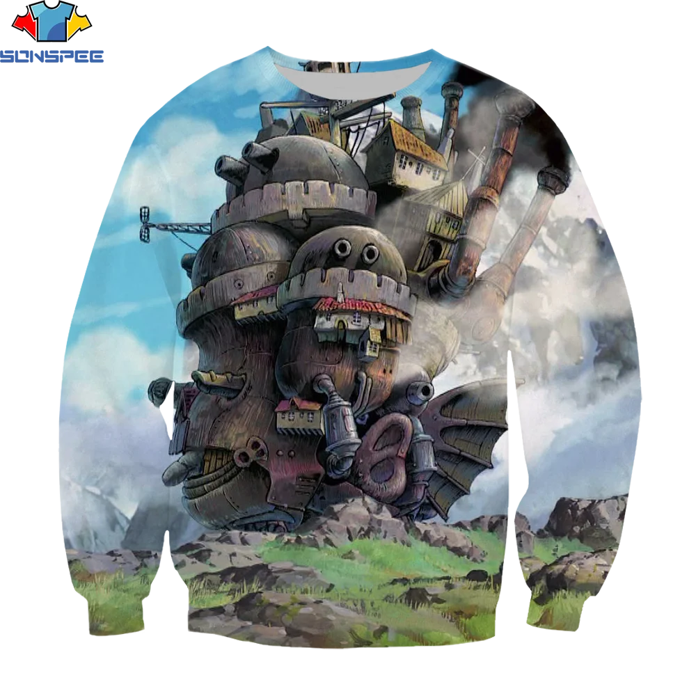 

SONSPEE Anime Howl's Moving Castle 3D Printed Sweatshirts Men Women Fashion Casual Cartoon Pullovers Hip Hop Harajuku Oversized