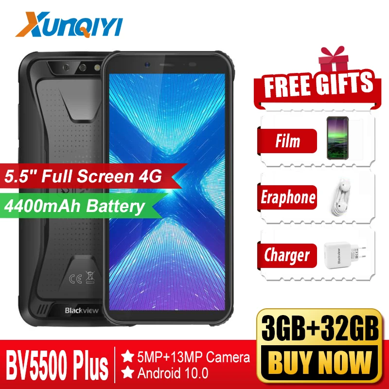 Blackview BV5500 Plus смартфон с 5 дюймовым дисплеем ОЗУ 3 ГБ ПЗУ 32 Android 10 0 4400 мАч 4G|Смартфоны|