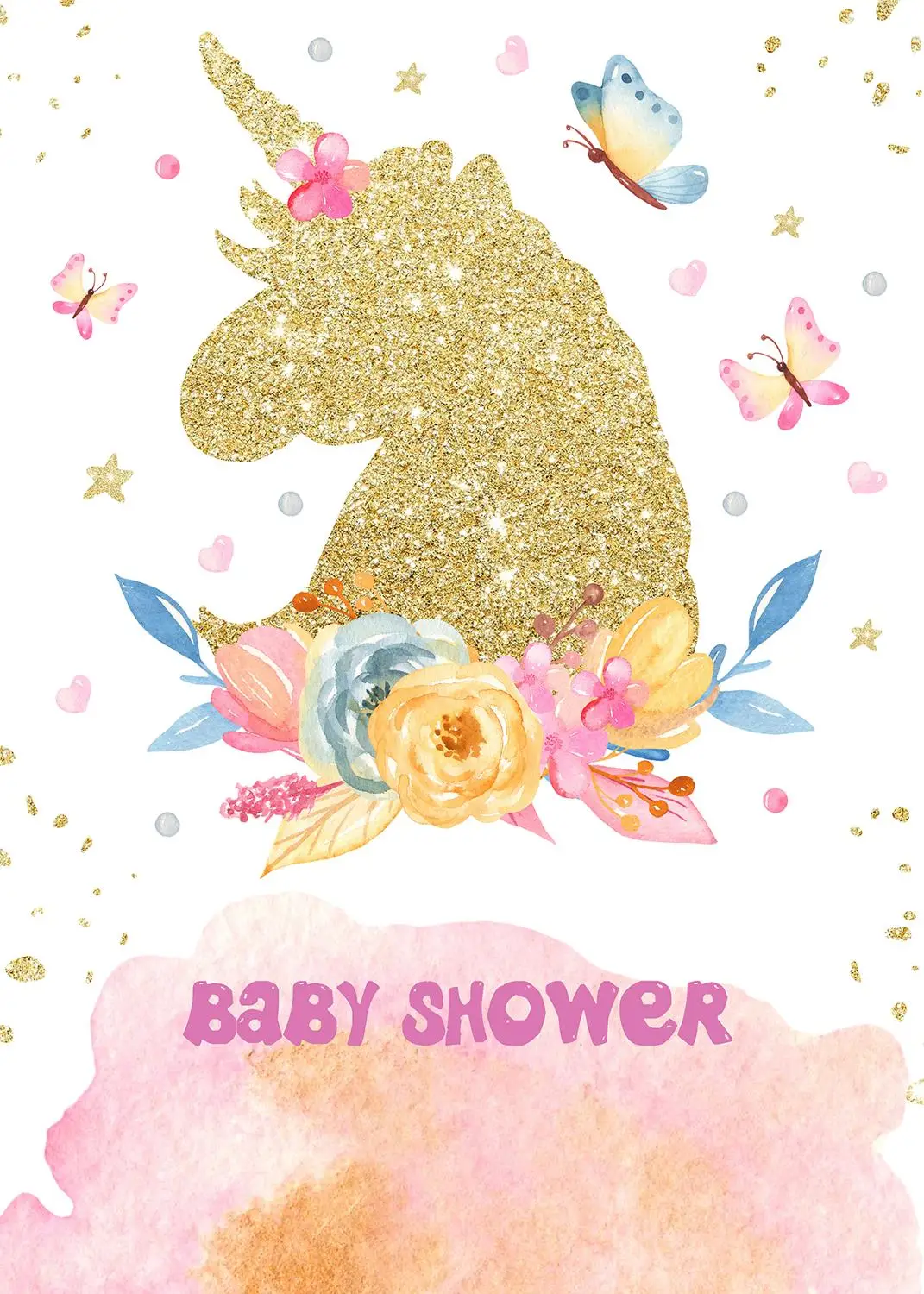 

Unicorn Happy Birthday Backdrop Gold Glitter Rainbow Floral Background baby shower Cake Table Banner Photo Booth Backdrops