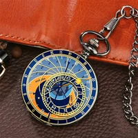 zodiac sign astronomy display quartz pocket watch smooth black full hunter fob pendant clock gifts men women kids
