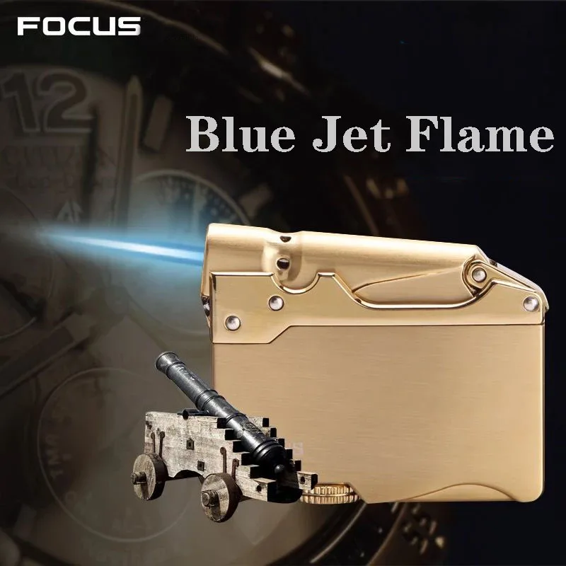 Фокус ветрозащитная газовая надувная зажигалка синяя струя пламени ультра