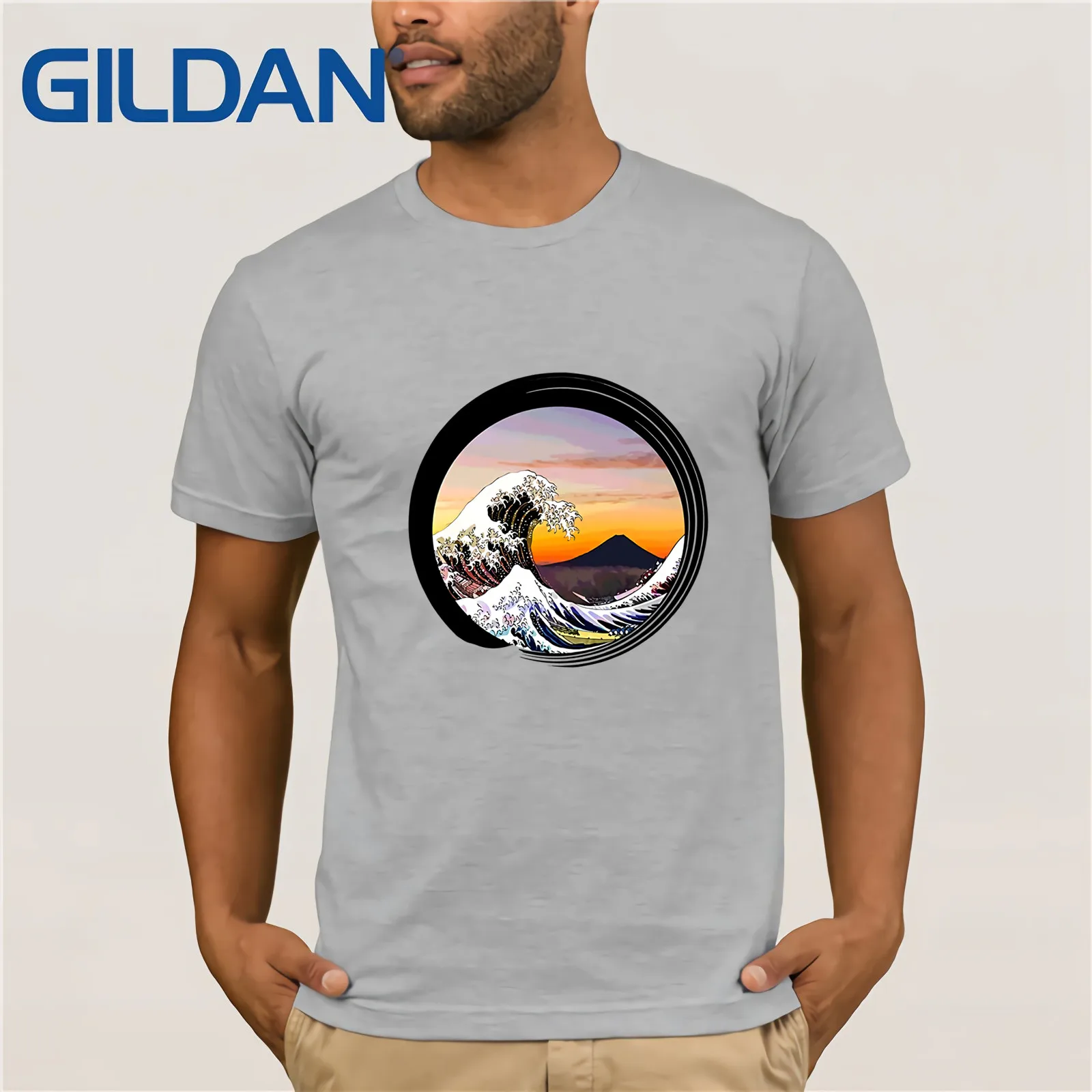 Классическая японская футболка дзен Kanagawa Great Wave Enso летняя модная мужская с