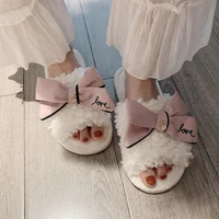 new winter cute girl heart bowknot cotton slippers female autumn and winter indoor non slip plush confinement shoes warm shoes