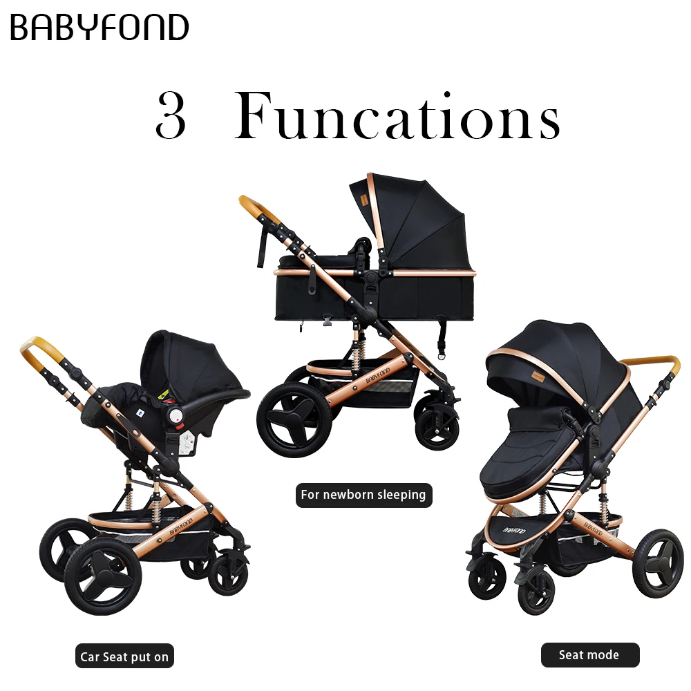 Babyfond High Landscape Baby Stroller 3 in 1 Set Travel System  Folding Two-way Baby Pushchair Buggy With Infant Car Seat enlarge
