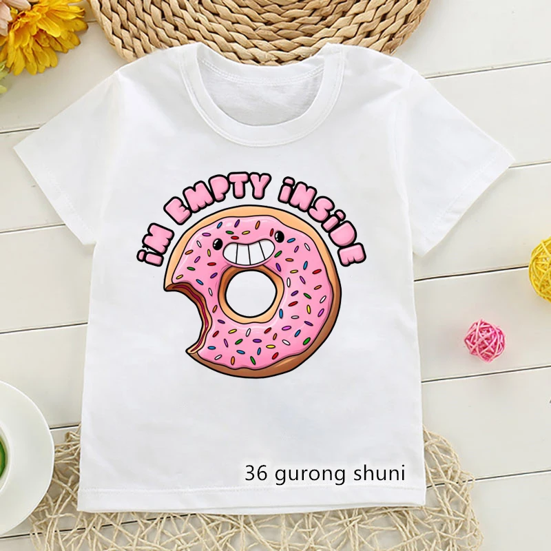 

Kawaii girls t-shirt cute donut graphic print girls clothes funny kids shirt summer vogue casual boys t shirt white Hip hop tops
