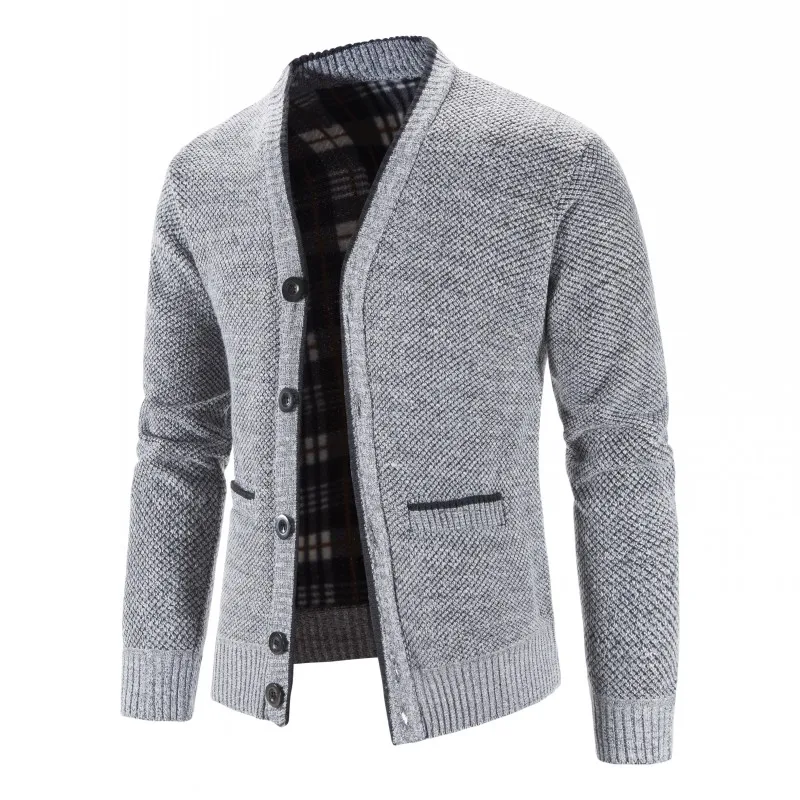 2021 Autumn Winter New High-quality Men's Pure Color Single Breasted Slim Shape Fleece Warm Men's Sweater Coat
