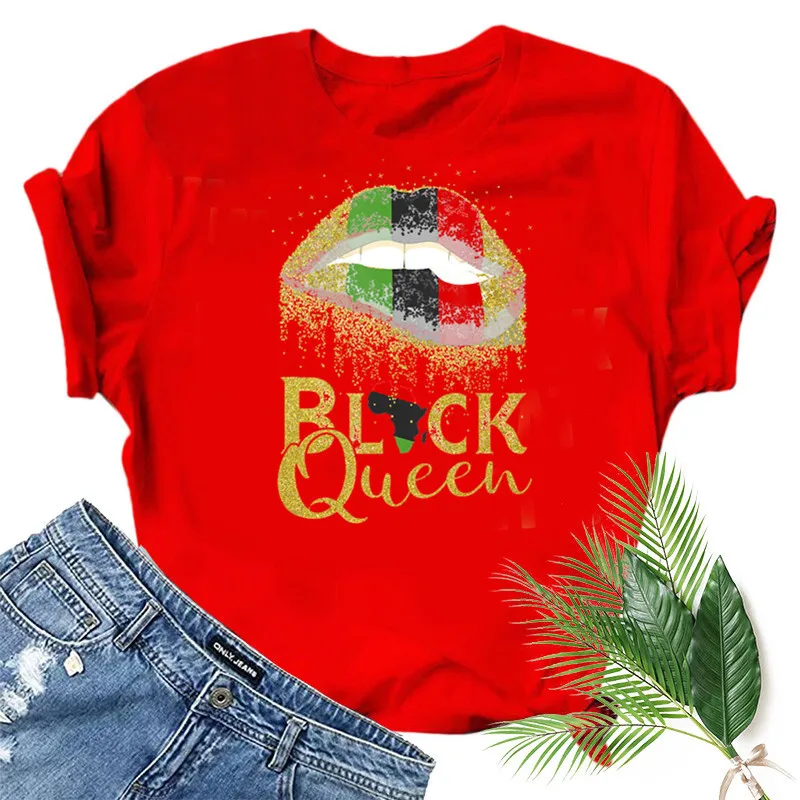 

Black Queen Lip Print Women T Shirt Short Sleeve O Neck Loose Women Tshirt Ladies Fashion Tee Shirt Tops Clothes Camisetas Mujer