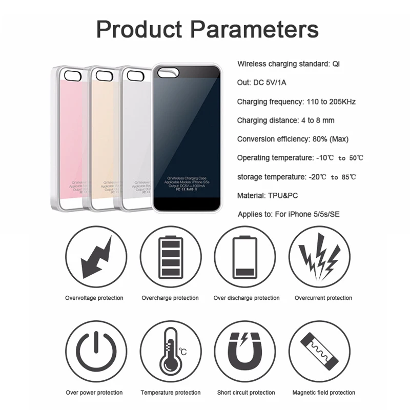 

Qi Wireless Charger Receiver Case for iPhone 5 5s SE Wireless Charging Transmitter Phone Case for iPhone5S