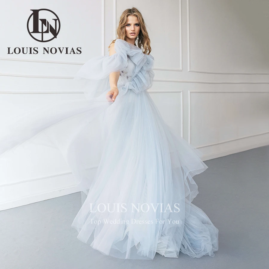 

Женское свадебное платье без рукавов LOUIS NOVIAS, синее фатиновое платье-трапеция с открытой спиной и V-образным вырезом, на бретелях-спагетти, 2022