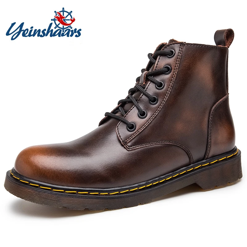 

YEINSHAARS Retro Men's Boots Fashion Genuine Leisure Shoes Classics Motorcycle Ankle Boot Men Winter Casual Shoe Large Size Warm