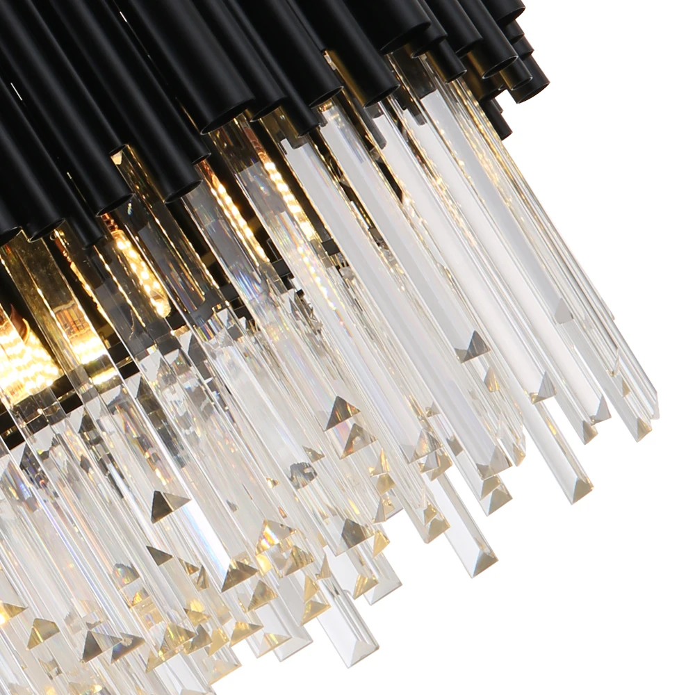 

Black modern chandelier lighting for living room luxury round crystal lamp home decoration chain led cristal light fixtures