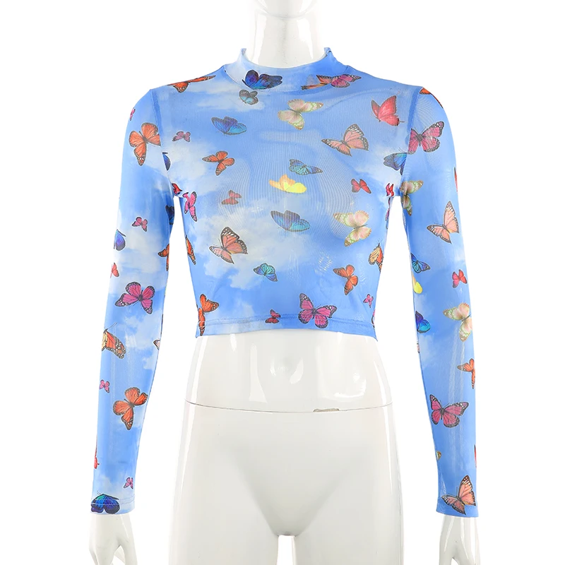 Женский сетчатый укороченный топ привлекательная футболка с разноцветным