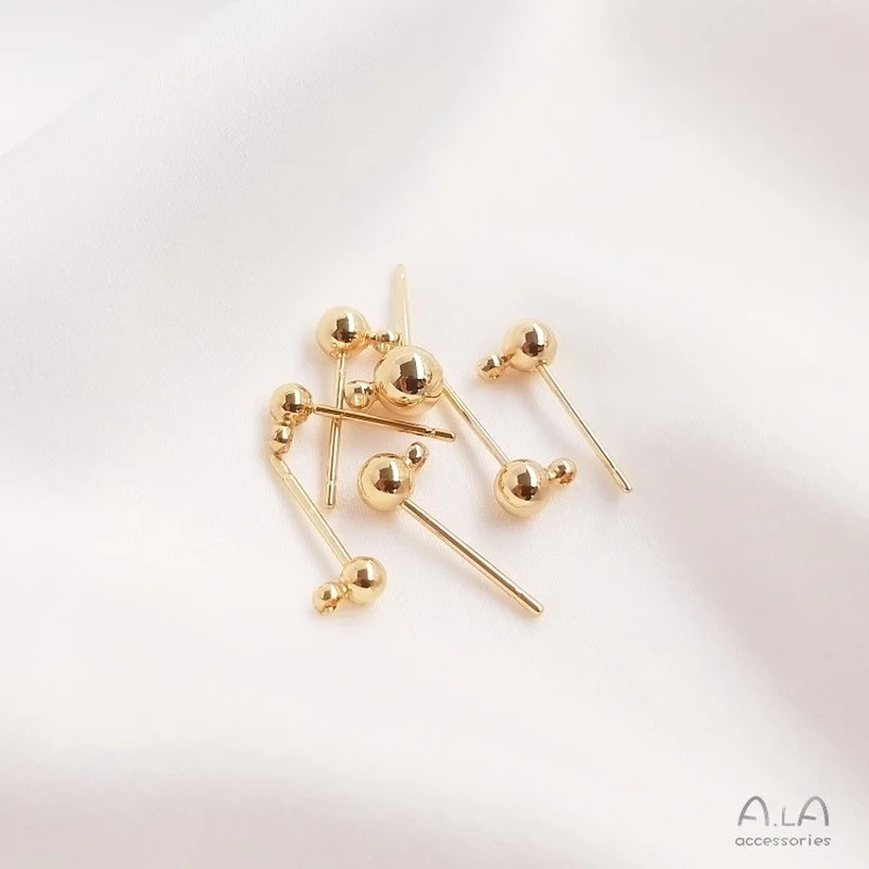 1 пара 14K золотой иглы фасоль в форме сердца серьги гвоздики с подвесное кольцо